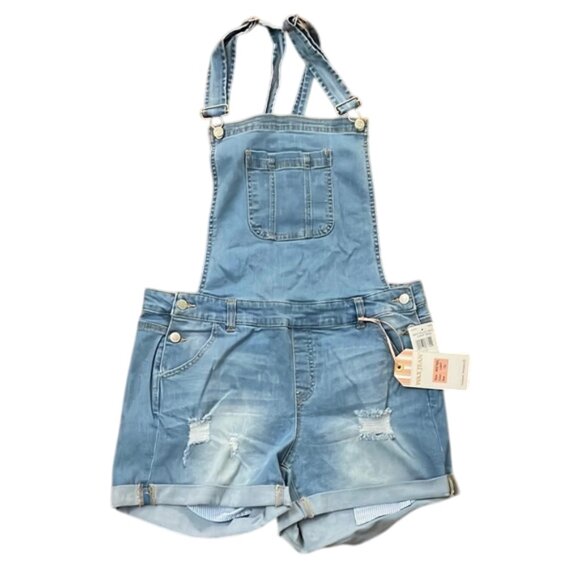 Wax Jean Distressed Blue Denim Overall Shorts Womens Size 1X Light Wash NEW - Picture 1 of 12